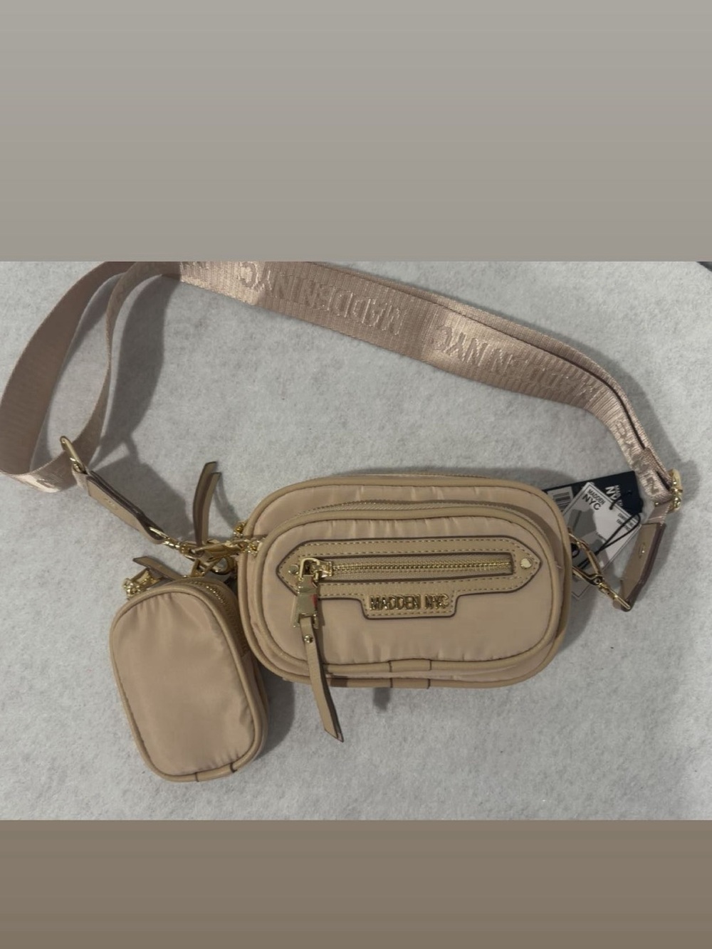 Madden NYC  Nude/Tan Crossbody Belt Bag with Detachable Pouch